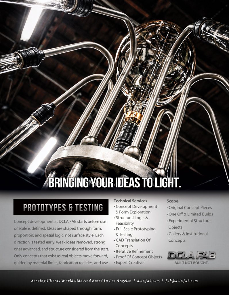 Prototyping and testing hero image showing verification phase of custom fabrication at DCLA FAB Los Angeles