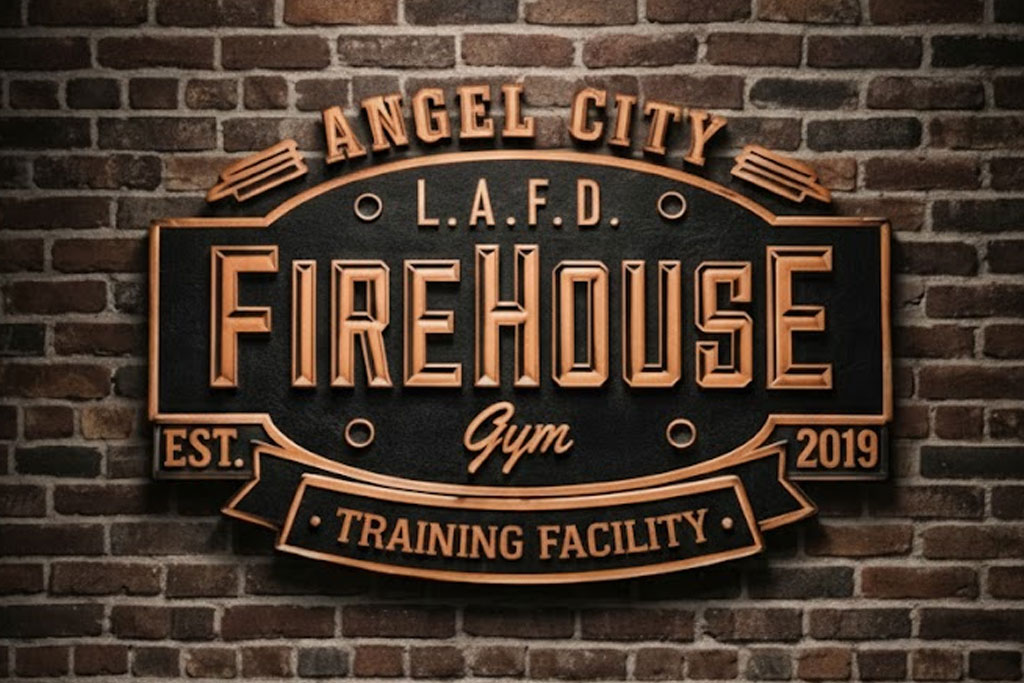 DCLA FAB custom Firehouse gym wall sign with dimensional commercial signage fabrication