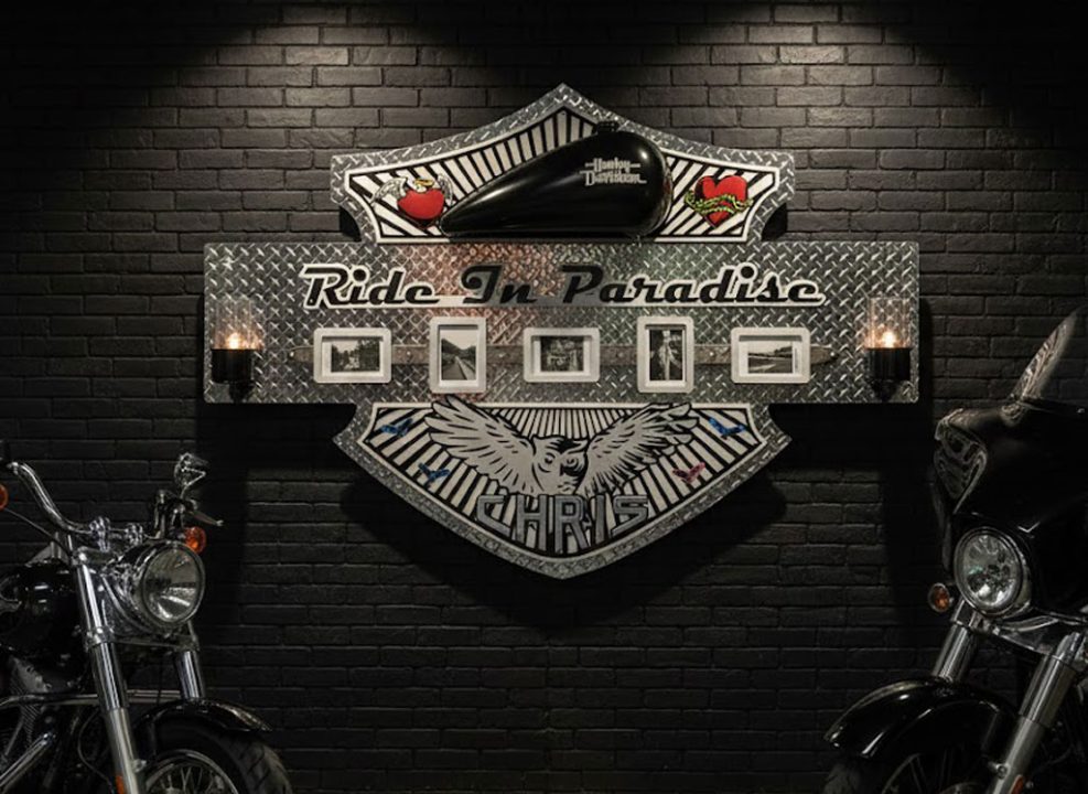 DCLA FAB custom commercial motorcycle themed wall signage with fabricated metal shield and integrated lighting