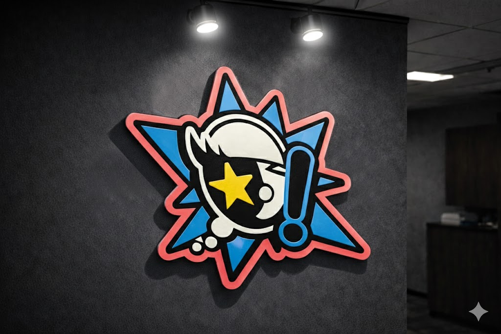 DCLA FAB custom PopPlayGo wall sign with dimensional layered commercial signage installation