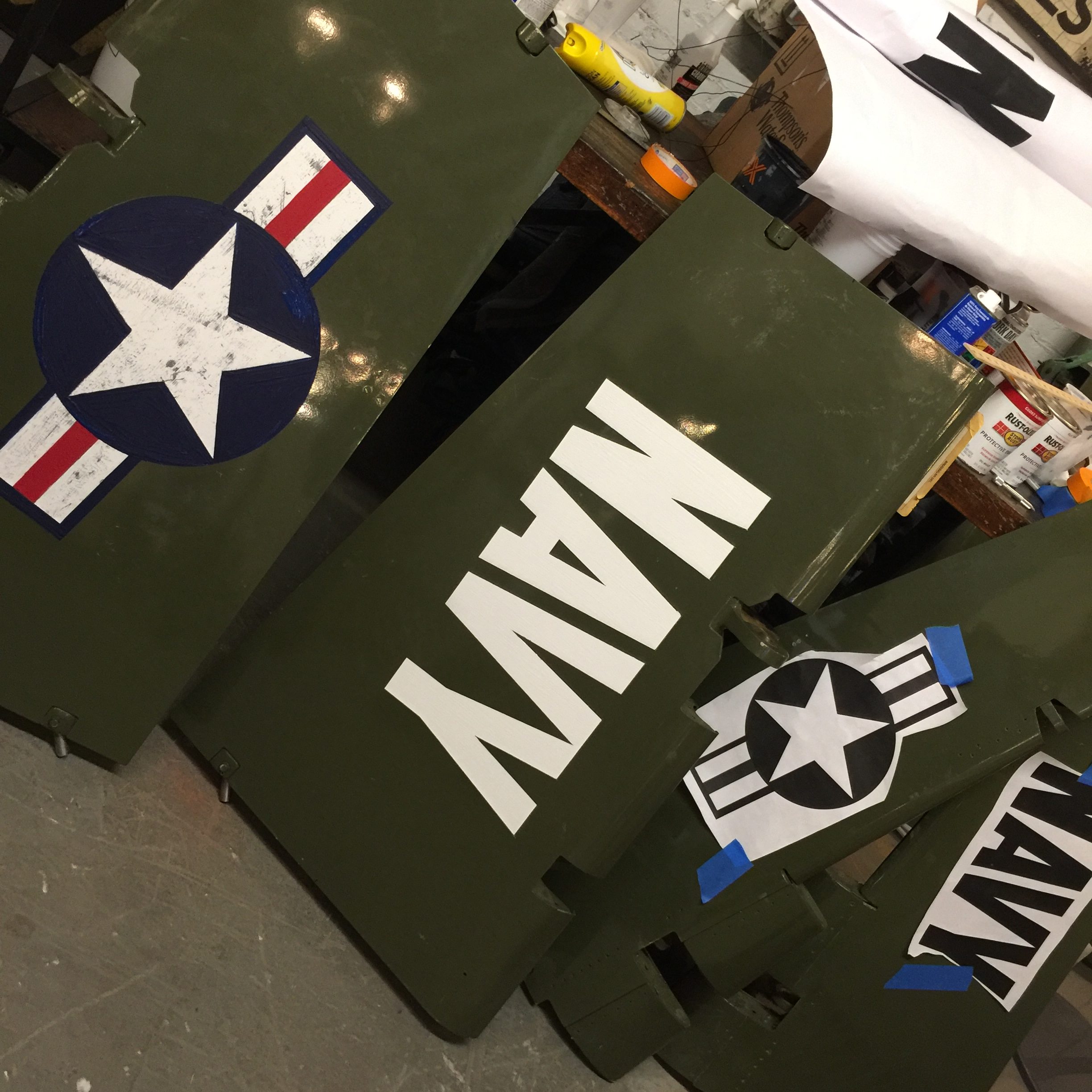 DCLA FAB upcycled Navy aircraft ailerons repurposed as wall installation panels