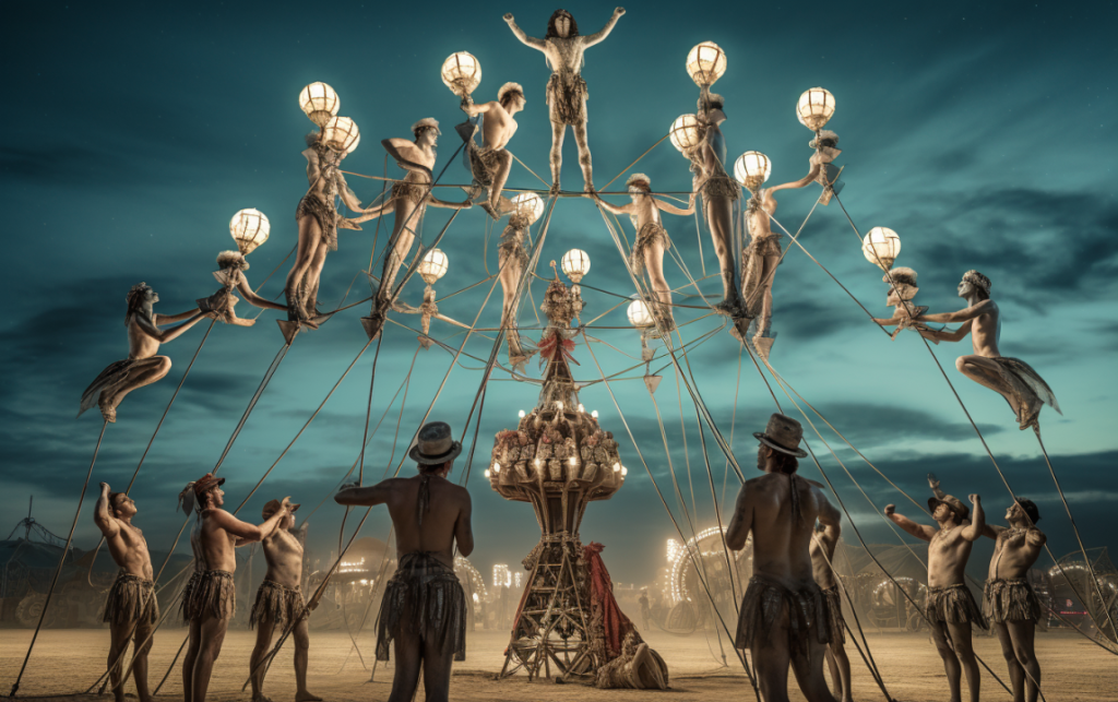 Interactive field installation inset showing sculptural lighting structure and public engagement by DCLA FAB Los Angeles